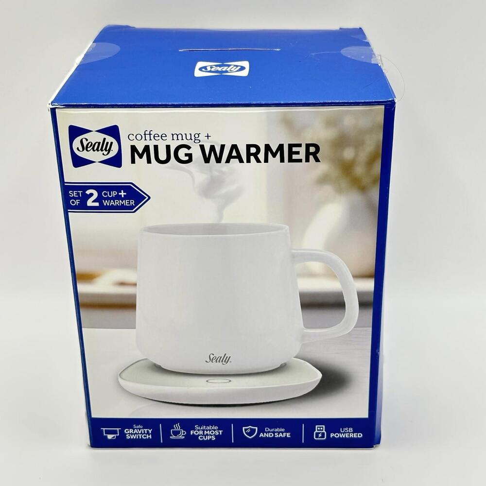 Sealy Coffee Mug+Mug/Cup Warmer 2Pc Set, USB Power, Temp Control, Gravity Switch